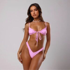 Kulani Kinis Strawberry Milkshake Ruched Bralette Bikini Top, Size Small, NWT